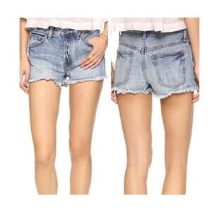 Free People Uptown Rock High Waist Denim Shorts Raw Hem Size 29 EUC